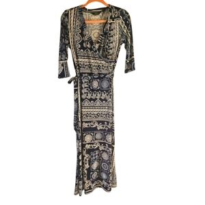 NWT - Mlle Gabrielle - Navy and White Paisley Medallion Maxi Dress - Size Small